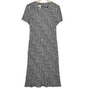 Leslie Fay Vtg‎ 90s Midi Shift Dress 14 Black White Psychedelic Mod Retro Wavy